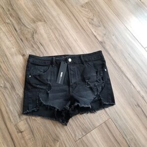 New Fashion Nova Black Distressed Denim Shorts Size 7